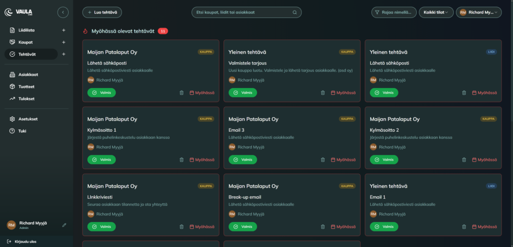 Vaula CRM tasks