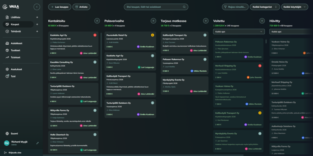 Vaula CRM deals view
