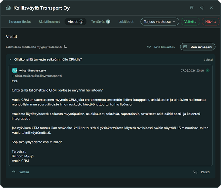 Vaula CRM communication feature